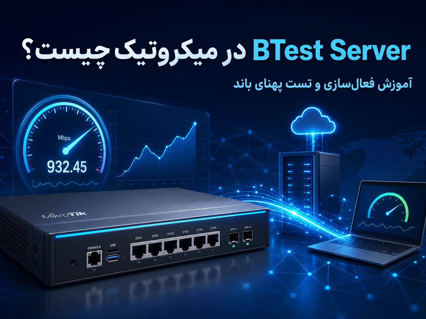 BTest Server در میکروتیک چیست؟ آموزش فعال‌سازی و تست پهنای باند